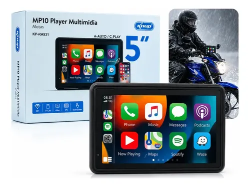 Multimídia Para Motos Tela Touch 5 Polegadas Hm-501 Com Carplay Touth Android Auto Sem Fio Ip67 A Prova D'água Preto – Multicontrol