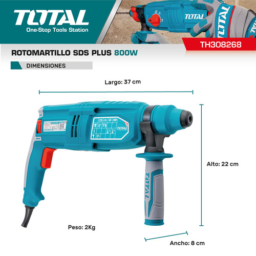 Rotomartillo Taladro Percutor 800w Sds Plus 13mm Total Color Turquesa Frecuencia 50/60
