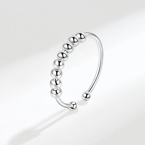 Imagen 3 de 4 de Anillo De Plata 925 Antiansiedad Estres Con Cuentas