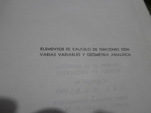 Elementos De Calculo -func Var- Geom Analit - Blaquier G31