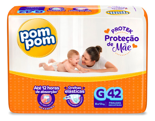 Kit 4 Fraldas Pom Pom Derma Protek Mega G Com 42un Cada