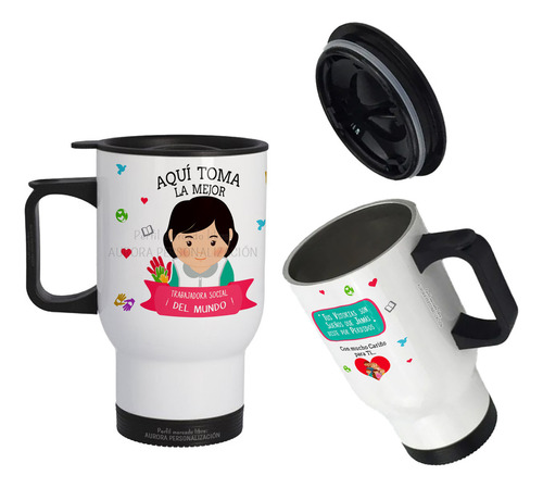 Mug Vaso Termico Viajero Para Carro Mejor Trabajadora Social