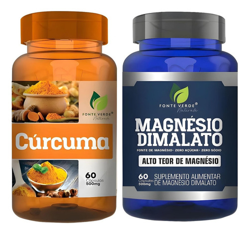 Curcuma + Magnésio Dimalato 500mg Fonte Verde 60 Cáps Cada Sabor Curcuma Com Magnesio - Sem Sabor