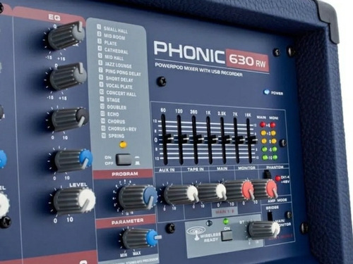 Imagen 1 de 6 de Consola Mixer Potenciada Phonic Power630 Bluetooth 300w 6 C