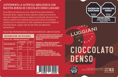Cacao En Polvo Chocolate Luggiani Caliente Frio 1k Sin Tacc