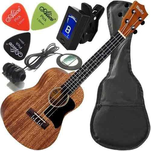 Kit Ukulele Concerto Elétrico Shelby Su23m Nylon Com Escudo