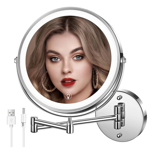 Espejo De Maquillaje Iluminado 8 Recargable Doble Cara