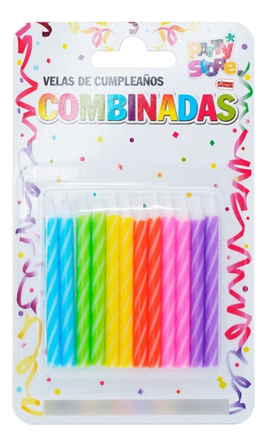 Velas Combinadas Colores Cumpleaños Fiesta X 12 Velitas - Cc Color Multicolor