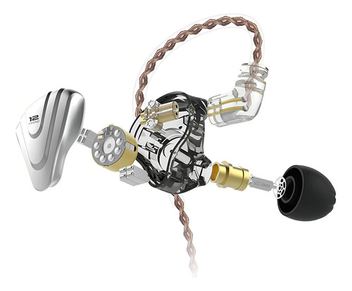 Fone Ouvido In-ear Kz Zsx 12 Drivers Sem Microfone Preto Preto