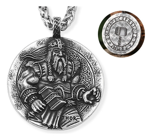 Collar Para Hombre Con Dije Dios Thor Vikingo Color Plata