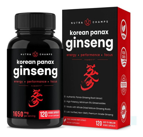 Ginseng Panax Rojo Coreano 1650 Mg 120 Cápsulas Extrafuerte