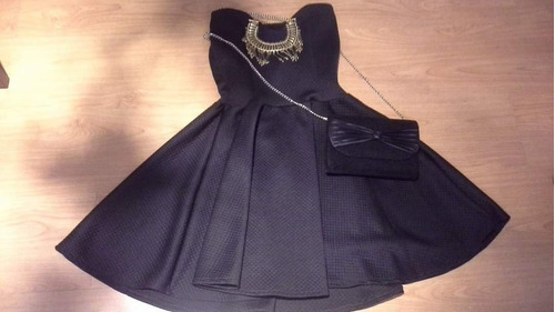 Vestido De Mujer Negro Estrapless, Silueta Amplia