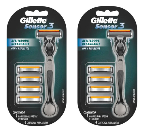 2 Pack Rastrillo Máquina Para Afeitar Gillette Sensor Con 5p