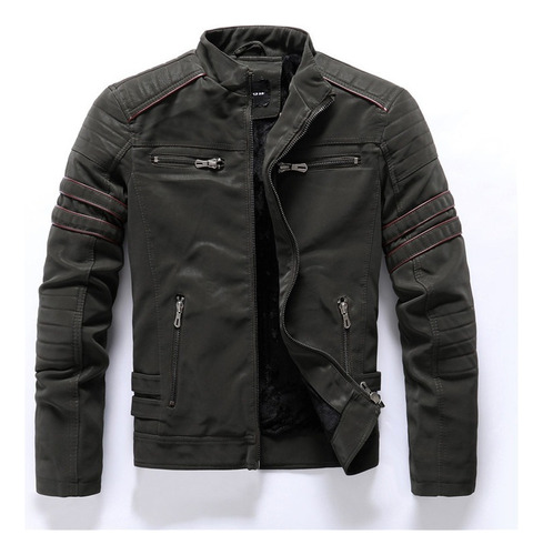 Chamarra Hombre Piel Sintética Motociclista Biker Slim F [u]