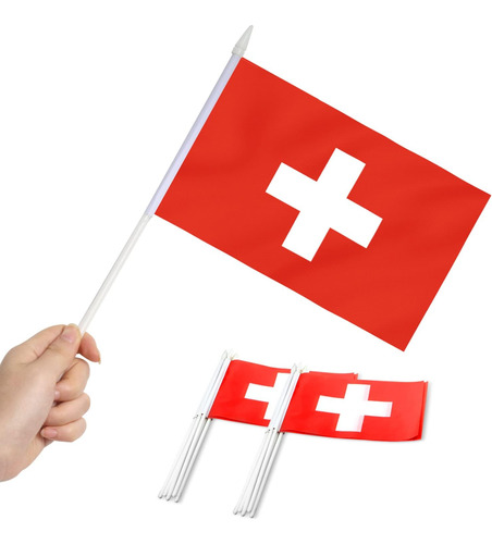 Mini Banderas Anley , Con Vara, Por 12 Unidades De Suiza