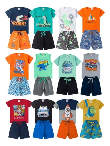 Kit Infantil Menino Verão 10 Peças Roupas Camiseta E Bermuda