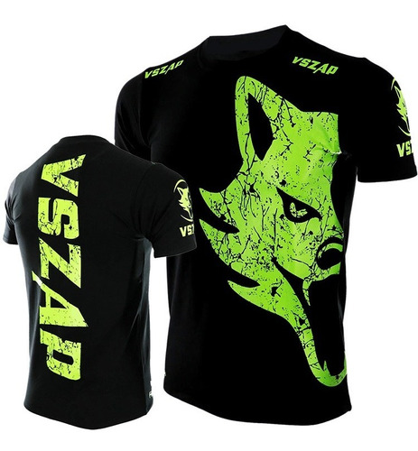 Remera Mma V-zap Green Wolf Frente Y Espalda - Algodon