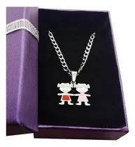 Comprar Collar \u002F Cadena De Acero Quirúrgico Dije Dos Nenas Dos Niñas Color Plateado