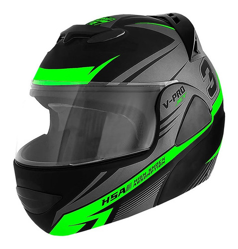 Casco V-pro Jet 3 Rebatible Negro/verde T 60