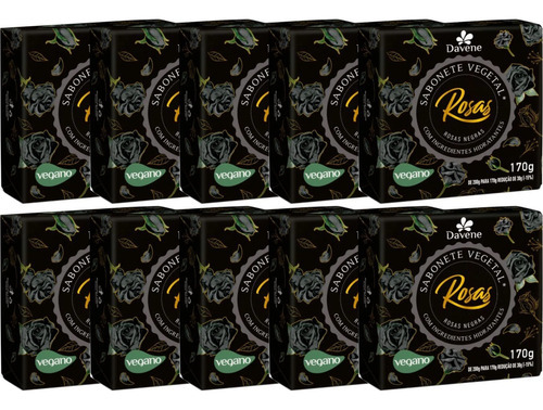 10un Sabonete Vegetal Rosas Negras 170g Davene