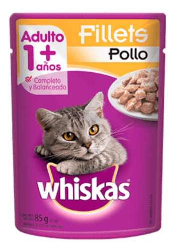 Alimento Whiskas Adultos Whiskas Gatos s para gato adulto todos los tamaños sabor fillets de pollo en sobre de 85g