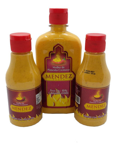 Kit Molho De Pimenta Mendez 03 Frascos Tradicional 215 450ml