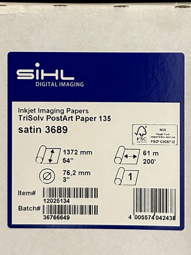 Papel Para Plotter Fotográfico 1.37m X 61m Marca Sihl