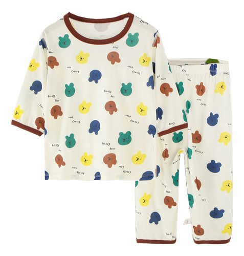 Conjunto Pijama Suave Para Niño 3-7a Con Estampado De Conejo Caqui 5-6 Años