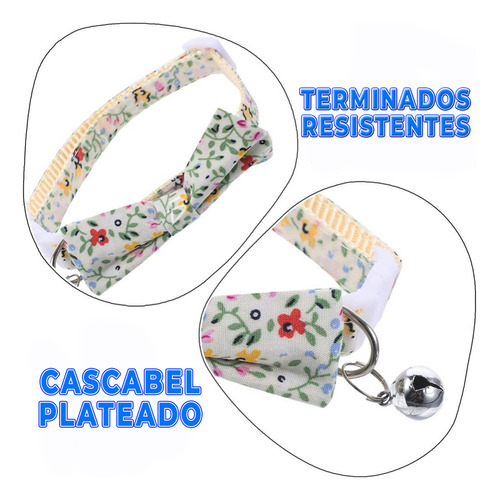 4 Collar Seguro Moño Cascabel Perro Gato Mascota Ajustable Color Blanco Mono Tamaño Del Collar S Ele-Gate