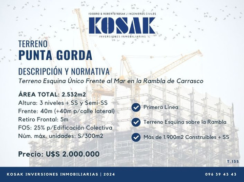 Terreno Esquina En Rambla De Punta Gorda