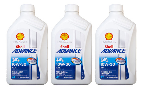Kit 3 Oleo Shell 4t Moto 10w30 Advance Semissintético