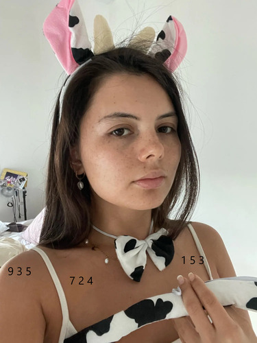 Set Diadema Orejtas Cuernitos De Vaca Cola Y Lazo Vaquita