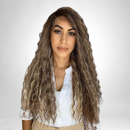 Lace Front Tela Hd Cacheada Morena Iluminada Mechas 