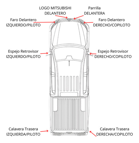 Espejo Derecho Negro Piano Original Mitsubishi L200