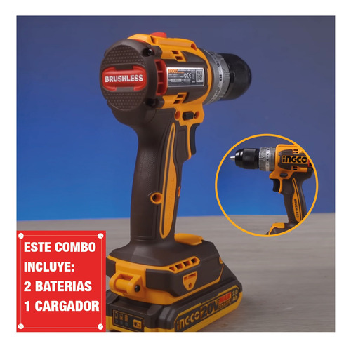 Taladro Atornillador 20v Ingco Brushless Portátil + Extensor