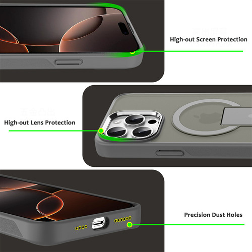 Funda Magnética Magsafe De Luxury For Magsafe Con Soporte Plegable Para iPhone 15, Plus, Pro/promax, Tapas Traseras Translúcidas Mate