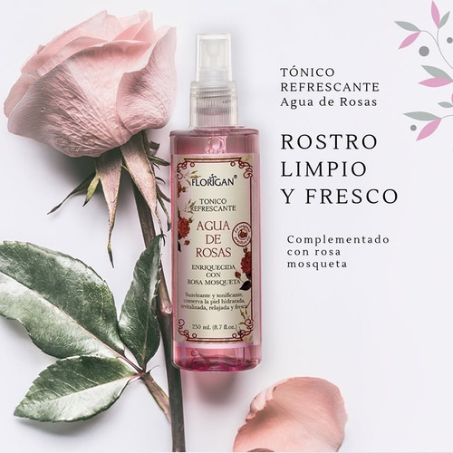Tónico Refrescante Agua De Rosas Florigan® 250ml. 3 Piezas