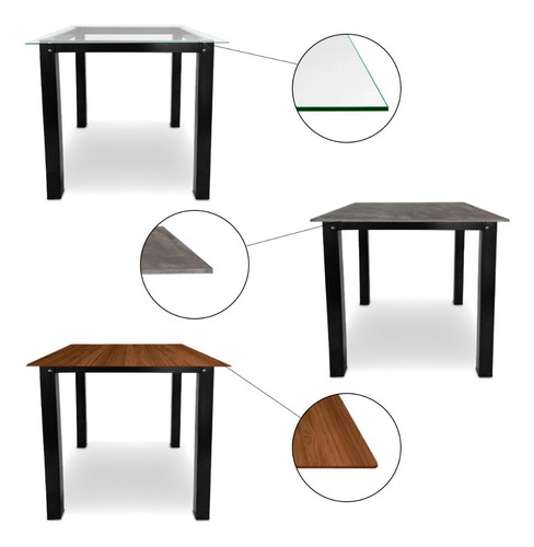 Base De Mesa Jantar Quadrada Olten Preto P Tampos Até 0,80m