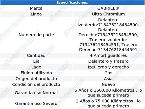 4 Amortiguadores Gas Ultra Chromium Np300 16-17 Gabriel