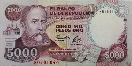 Billete 5000 Pesos Oro 4 Ene 1993 Unc