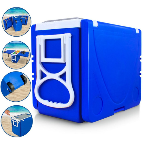 Caixa Térmica 32 L Com Mesa E Cadeira Praia Camping 5 Em 1 Cor Azul