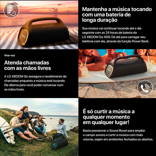 Alto-falante LG XBOOM Go XG9 XG9QBK.DCOLLLK portátil com bluetooth waterproof preto 110V