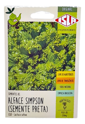 225 Sementes De Alface Crespa Simpson Semente Preta Isla