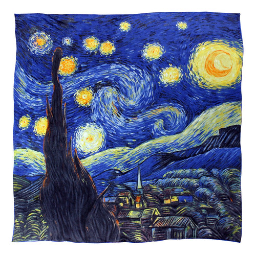 Pañuelo De Seda 100% Con Estampado De Cuadro De Van Gogh, .
