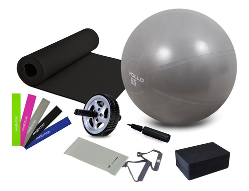 Kit Pilates Yoga Fisioterapia Bola Suíça 65cm +tapete+roda+b