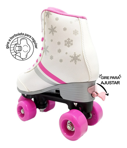 Imagem 2 de 5 de Patins 4 Rodas Retrô Clássico Branco Menina Roller Skate