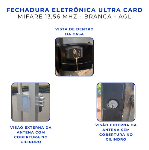 Fechadura Eletrônica AGL Ultra Card Mifare 13,56MHZ Branca - Chave E-code e Tag