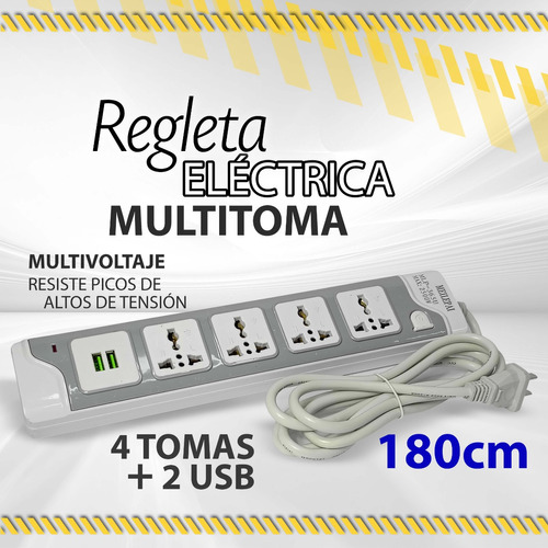 Regleta Multitoma 4 Tomas + 2 Usb Meilepai 110v 13a / 10408