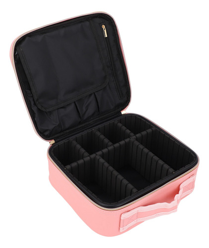 Estuche De Maquillaje Portátil Rosa De Piel Sintética