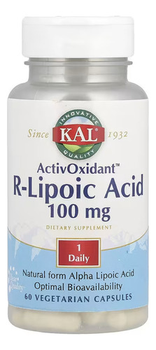 Kal Activoxidanttm Ácido R-lipoico 100 Mg 60 Cápsulas Sabor Sin Sabor
